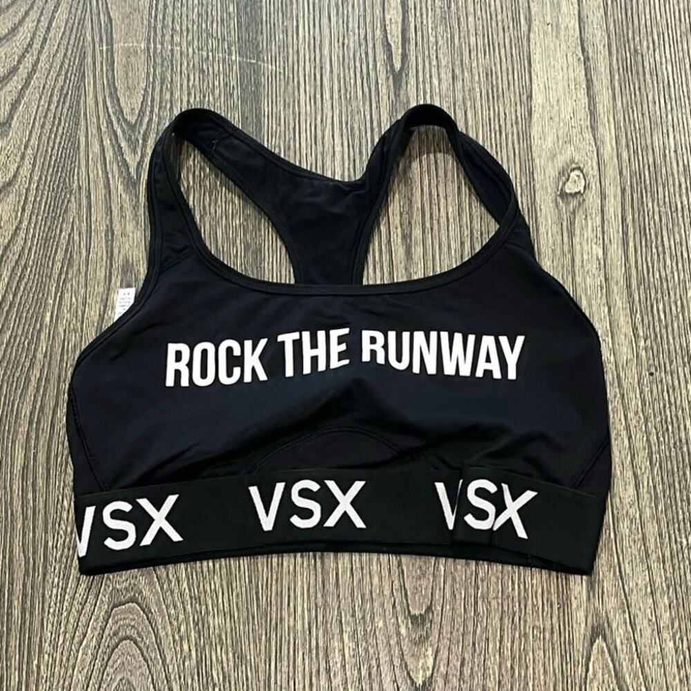 Victoria's Secret Racerback Sportsbra Rock The Runway Print Pullover Black Sz M